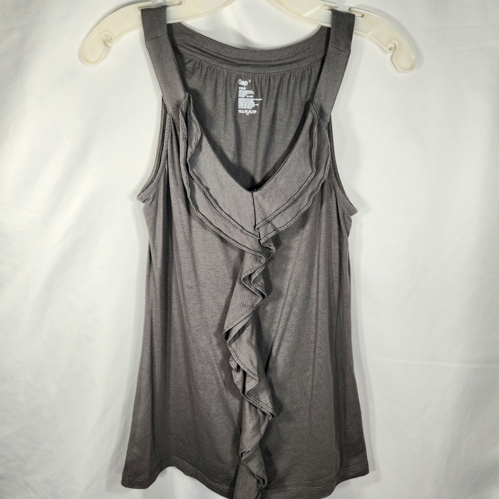 Gap Grey V Neck Ruffle Front Sleeveless Top Size Small
